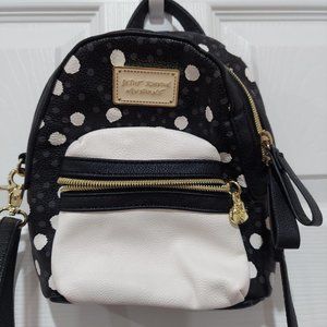 Betsey Johnson Black and White Polka Dot Floral Lined Backpack Purse